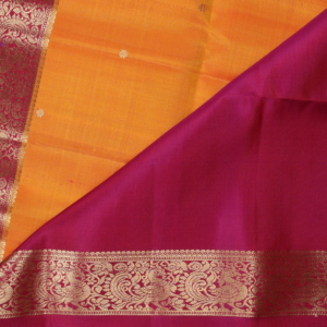 Mango Yellow Silk Saree with Magenta Peacock Zari Border