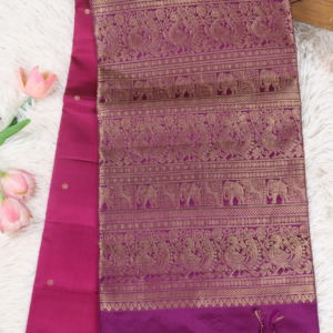 Rani Pink Silk Saree with Purple Peacock Zari Border