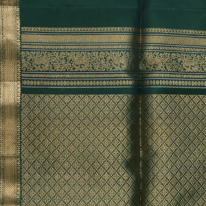 Bottle Green Checked Silk Saree with Deer and Horse Zari Buttas