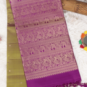 Olive Green with Magenta Peacock Zari Border