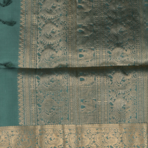 Sky Blue Silk Saree with Bottle Green Peacock Zari Border