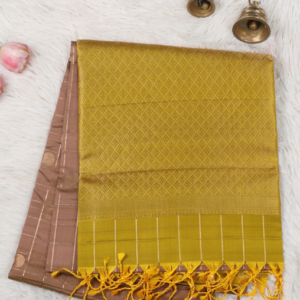 Onion Pink Checked Silk Saree with Mustard Yellow Annam Zari Border