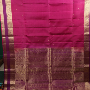 Rani Pink Silk Saree with Purple Peacock Zari Border