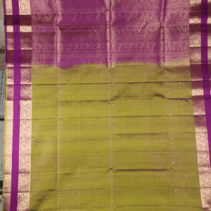 Olive Green with Magenta Peacock Zari Border