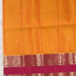 Mango Yellow Silk Saree with Magenta Peacock Zari Border